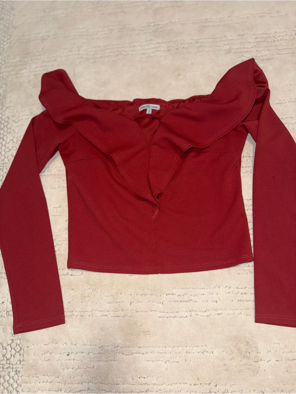 Charlotte Russe Red Off-Shoulder Ruffle Long-Sleeve Top